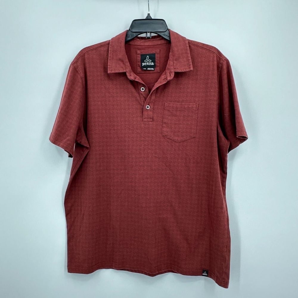 PrAna Polo Shirt Mens Large Red Brown Minimalist Casual Athleisure Golf Business